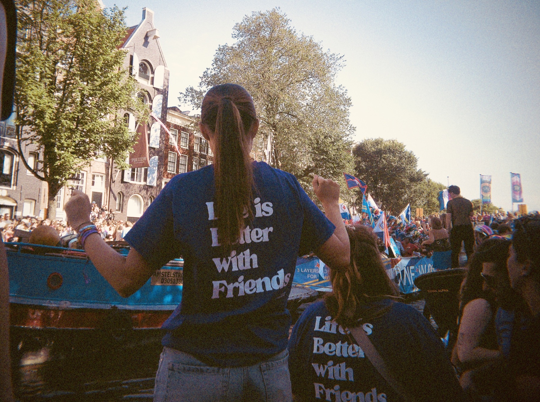 Amistara friends wearing Life is Better with Friends shirts at Amsterdam WorldPride